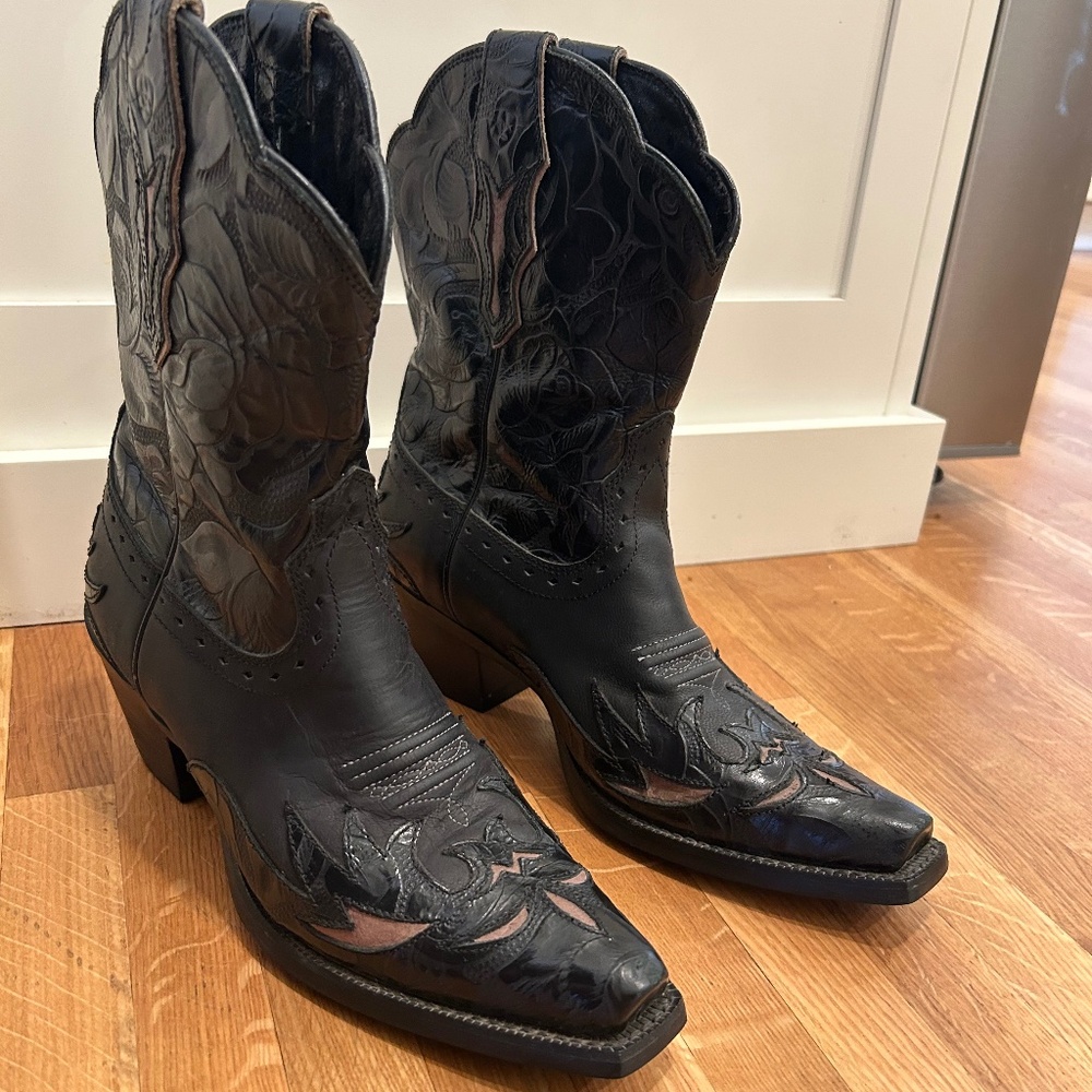 Black Floral Western Boots